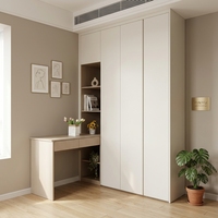 Armoire de chambre principale en chêne clair bicolore avec tiroirs flottants, base de rangement multicouche et miroir