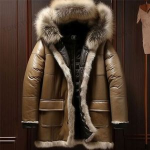 <span class=keywords><strong>Manteau</strong></span> d'hiver en cuir et duvet pour <span class=keywords><strong>homme</strong></span>, épais, mi-<span class=keywords><strong>long</strong></span>, à <span class=keywords><strong>capuche</strong></span>, avec faux col en <span class=keywords><strong>fourrure</strong></span> de renard, grandes tailles, vente en gros pour fabricants de vêtements - Product Image 5