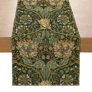 Camino de mesa con estampado retro de plantas y flores verdes de la - Product Image 4