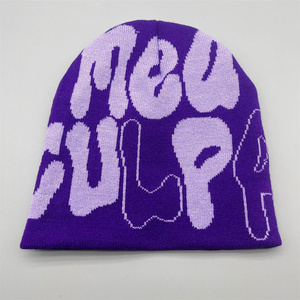 Bonnes affaires : Bonnets tricotés unisexes printemps-hiver avec logo personnalisé, bonnets jacquard Mea Culpa pour la vente en gros - Product Image 4