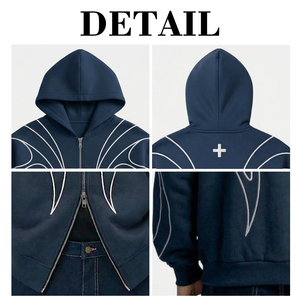 KingSen Custom Men's Heavyweight Double Head <b>Zip</b> Up Hoodie, 100% Cotton French Terry Hoodie with Contrast Stripe Streetwear - Product Image 6