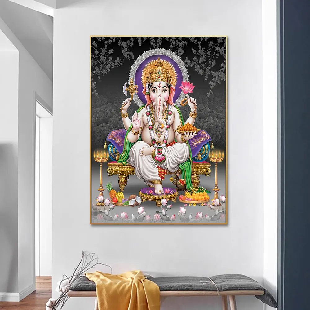 Huamiao Hinduism Custom Buddhism Hindu God Wall Poster Ganesh Crysti Porcelain Painting For Living Room