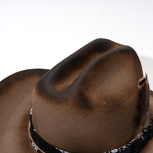 Chapeau de cowboy en feutre 100 % laine, brûlé à <span class=keywords><strong>la</strong></span> main, effet vieilli, de qualité supérieure, pour femme, avec bande de foulard personnalisée, chapeau Fedora Western cousu main - Product Image 6