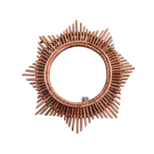 Round <b>Hand</b>-Woven Rattan Wall <b>Mirror</b> Bohemian Style Decorative Framed Sunburst Design - Product Image 1
