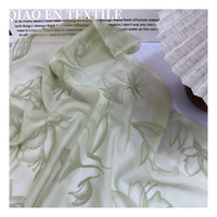Tissu semi-transparent à imprimé floral vert jaune clair, gaze transparente pour robe, chemisier, rideau, décoration intérieure