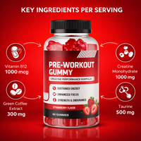 Gummies de Créatine Pré-Entraînement en Gros, Marque Privée OEM, pour Hommes et Femmes, 60 Unités, Saveur Fraise, Booste l'Énergie et la Concentration, HALAL