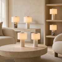 Lampe de chevet de luxe en laiton et albâtre avec abat-jour en tissu |   Contrôle tactile, LED blanc chaud à intensité variable pour chambre à coucher moderne, salon