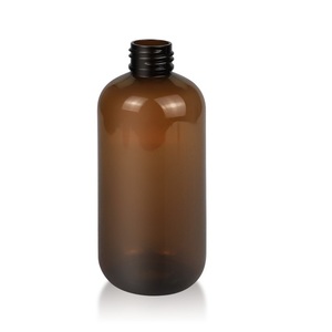 Bouteilles rondes Boston en plastique PET ambre 8 oz avec capuchon de disque noir à col 24/410 - Product Image 4
