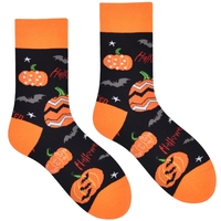 Vente en gros de chaussettes d'Halloween pour femmes Chaussettes punk noires et orange en coton drôle