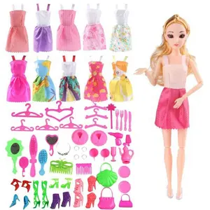 Atacado boneca barbie bolsas-Conjunto de bonecas toyss hobbies, bonecas de presente para meninas, saia rosa, roupas de casa, brinquedos, óculos, bolsa, vestido