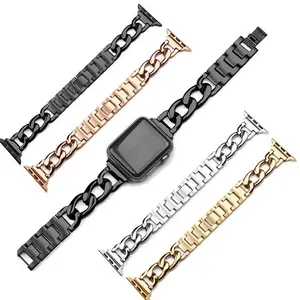Luxury Custom Gold Watch Band For Apple Watch 8 7 41 45mm 6 5 4 Women Stainless Steel Bracelet For IWatch Strap