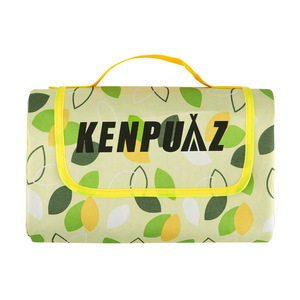 Kempma Picnic <b>Mat</b> Oxford Cloth Waterproof <b>Camping</b> Outdoor <b>Mat</b> 2-6 People Foldable With Handle Yellow Grid And Leaf Pattern - Product Image 5