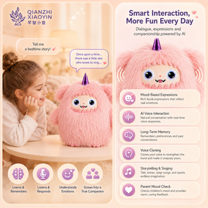 Peluche de monstruo <span class=keywords><strong>rosa</strong></span> AI Gummy Beast con cuerno de unicornio morado, pelo ultralargo, 3 modelos de IA, ChatGPT, enciclopedia, más de 50 idiomas, WiFi - Product Image 2