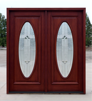 Porte d'entrée principale double en bois massif d'acajou de style américain traditionnel pour maisons, finition peinte