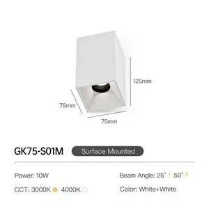 XRZLux 디밍이 가능한 LED 천장 스포트라이트 10W 표면 장착 LED COB 통 조절 가능한 알루미늄 눈부심 방지 사각 LED 통