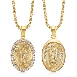 Hip Hop Religioso Joyería de Acero Inoxidable 18K Chapado en Oro Diamante de Imitación Bendito Santo Ave Virgen María Colgante Collar - Product Image 1