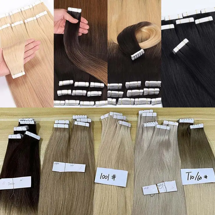 Human Raw Hair Tape Ins Virgin Remy Hair Extension Wholesale Straight Cuticle Aligned Tape Hair Extension Vendors