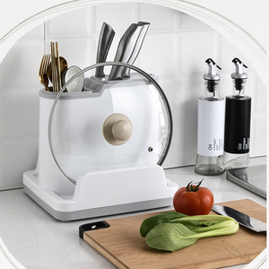 Support de rangement autoportant en plastique pour ustensiles de cuisine, couteaux, cuillères, baguettes, fourchettes, couvercles de casseroles et égouttoir à vaisselle - Product Image 5