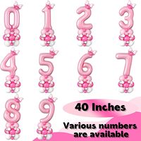 Balon Foil Angka Pink 40 Inch Dengan Pita Dekorasi Pesta Ulang Tahun Tiang Pilar Balon Mylar Grosir