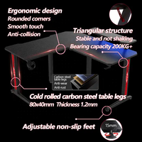 Bureau de jeu à lumière LED RVB en forme de L avec étagère de table Esports Table de jeu pour ordinateur Bureau de jeu noir avec support