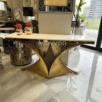 Console d'Angle en Marbre pour Couloir, Table Console Décorative pour Salon, Mobilier de Salon