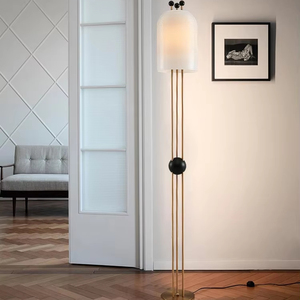 Tùy chỉnh Mỹ thiết kế trong nhà LED vàng kim loại bóng râm Frosted Glass thường vụ đèn sàn cổ điển Brass kết thúc đèn lồng Đèn sàn - Product Image 3