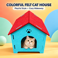 Maisonnette pour chat en feutre coloré emboîtable avec toit rouge, lit-caverne intérieur pour animaux de compagnie, vente en gros