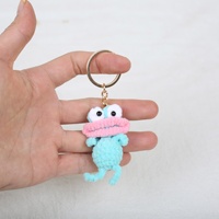 Porte-clés pendentif en peluche naturelle au crochet fait main, mignon, avec grands yeux et bouche, en forme de grenouille, canard ou poisson, cadeau créatif, ornement suspendu de dessin animé
