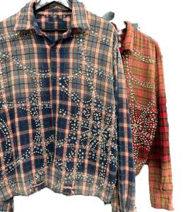 <span class=keywords><strong>Camicia</strong></span> da Uomo a Maniche Lunghe a Quadri Scozzesi in <span class=keywords><strong>Flanella</strong></span> 2025 Streetwear Personalizzata con Strass Effetto Acido e Usurato Vestibilità Ampia e Casual - Product Image 1