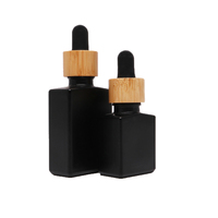 Botol Tetes Kaca Persegi Panjang Hitam Matte Frosted 1oz 30ml dengan Tutup Bambu untuk Krim Wajah & Tetes Mata (Laris Terjual)