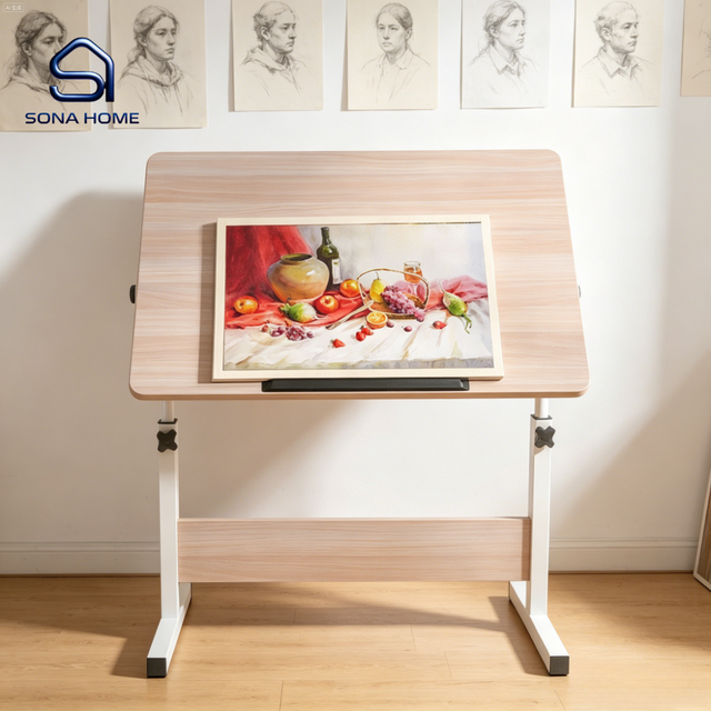 Height Adjustable Drafting Table 0-90° Tilt Top Thick 30mm Steel Leg Art Drawing Desk for Artist Sketch Study Home Studio