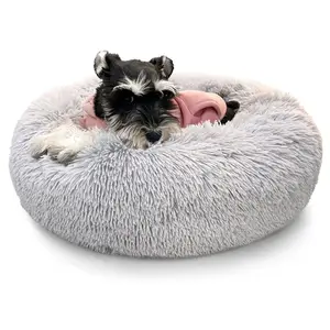 Manufacturer Wholesale Custom Hot Luxury Fluffy Large Donut Pet Dog Cat Beds Round Washable Removable Dogbeds For Dogs Cats