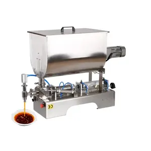 Máquina de enchimento de líquido para churrasco, máquina de enchimento de molho de manteiga e pimenta com aquecedor e misturador de cabeça única em u
