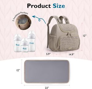 <span class=keywords><strong>ADELE</strong></span> Sac à dos de voyage élégant pour bébé Petit sac à dos à couches avec poches isolées Coussin à langer Sangles de poussette Fermeture à glissière - Product Image 6