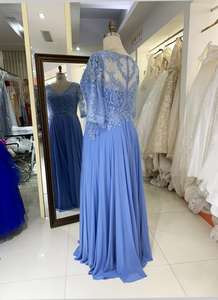 <span class=keywords><strong>Robe</strong></span> élégante <span class=keywords><strong>de</strong></span> la mère du marié: <span class=keywords><strong>robe</strong></span> <span class=keywords><strong>de</strong></span> jupe en mousseline <span class=keywords><strong>de</strong></span> soie à manches quarts avec broderie bleue - Product Image 6