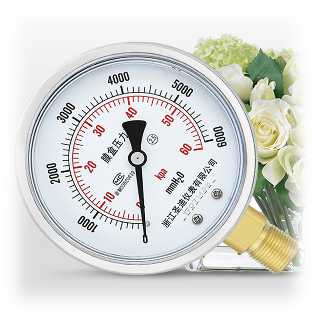 High Accuracy Brass Connection Low Pressure Gauge Fast Response 100 Kpa Capsule Micro Pressure Gauges
