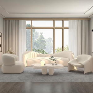 Divano in Stile Nordico Crema per Piccoli <span class=keywords><strong>Soggiorni</strong></span>, Lusso Leggero, Curvo, per Salone di Bellezza, Irregolare, Trendy, in Tessuto Wabi-Sabi, Componibile - Product Image 3