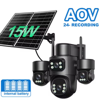 Caméra de sécurité extérieure sans fil à 4 objectifs, alimentée par énergie solaire, vision nocturne, audio bidirectionnel, détection de mouvement, panneau solaire 8W, carte SD