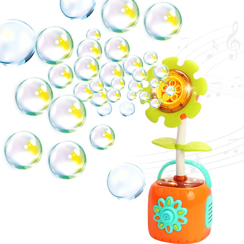 New Design Kids Summer Outdoor Electric Blowing Soap Bubble Making Toy Electric Blower Automatic Machine Sunflower Bubble Maker