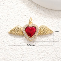 P103 Подвеска-шарм в форме сердца из латуни с позолотой 18K, красной эмалью и дизайном «Священное сердце» для создания ювелирных изделий
