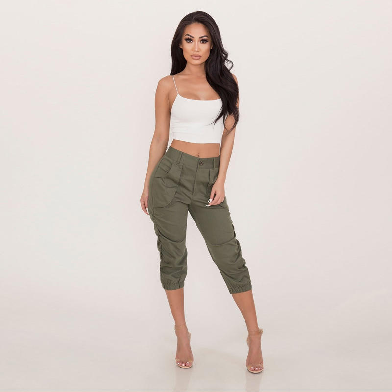 Green Capri Trousers Cropped Tapered Pants