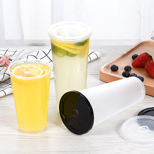 Vaso desechable para té con leche de 301-400 ml, plástico grueso con tapa a prueba de fugas para bebidas de fiesta - Product Image 3