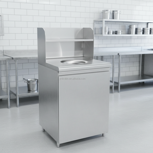 Stainless Steel Waste <b>Bin</b> Cabinet With Backsplash & <b>Storage</b> Shelf, Commercial Kitchen Waste Disposal Unit for Restaurant Hotel - Product Image 1