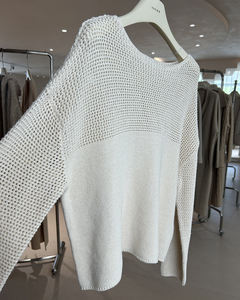 Pull en lin/coton pour femme de haute qualité, col rond, tricoté à l'ordinateur, décontracté, doux, fin, respirant, hiver, calibre 7GG, devant ajouré - Product Image 4