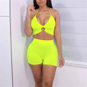 Just arrivées, vente en gros, couleur unie néon, 3 couleurs, détail anneau, taille haute, Bikinis, Shorts <span class=keywords><strong>de</strong></span> plage pour femmes - Product Image 1