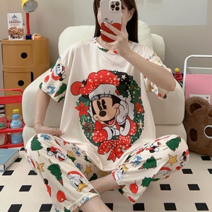 Pigiami da <span class=keywords><strong>donna</strong></span> natalizi in due pezzi per la casa a maniche corte pantaloni lunghi girocollo girocollo <span class=keywords><strong>estivo</strong></span> <span class=keywords><strong>pigiama</strong></span> Nighty - Product Image 3