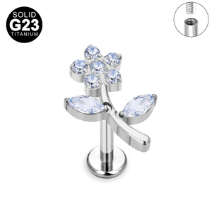 Unico G23 titanio <span class=keywords><strong>Piercing</strong></span> fiore orecchini in <span class=keywords><strong>argento</strong></span> placcato oro Flat Back Labret Lip Tragus <span class=keywords><strong>Piercing</strong></span> gioielli - Product Image 4