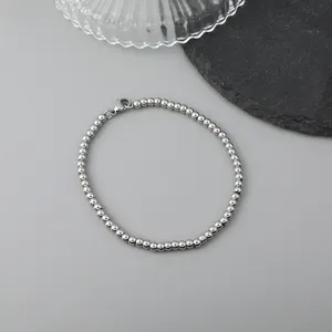 Silver Stainless Steel Beaded Bracelet Waterproof Simple Men Jewelry High Quality Silver Bracelet