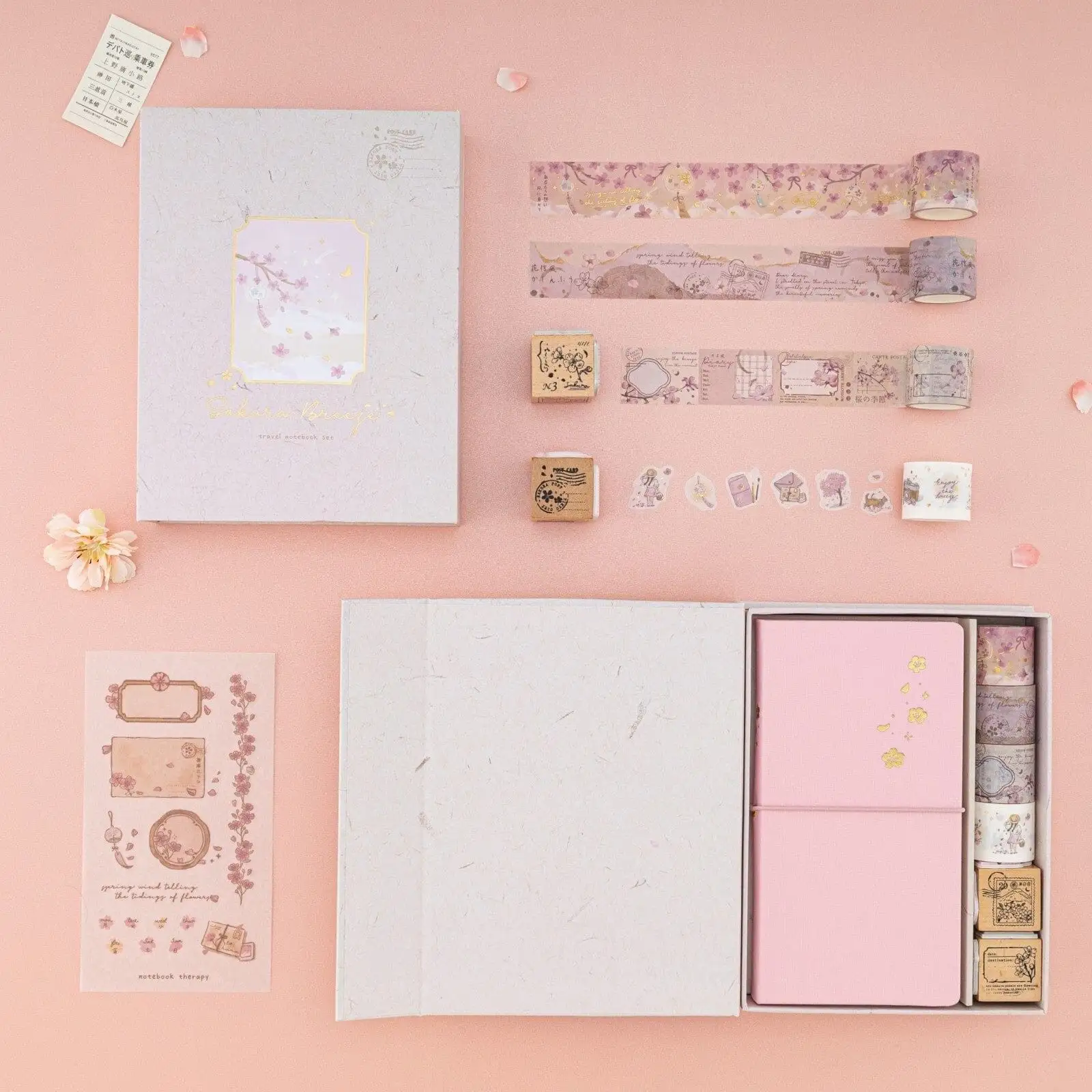 Custom High Value DIY Sakura Travel Notebook Stationery Gift Set With Magnetic Box