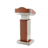 Podio Digital Multimedia Ajustable de Metal y Madera, Podio para Conferencias Escolares, Podio Móvil con Ruedas